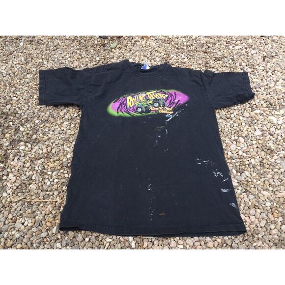 Vtg Y2K Rolling Thunder Monster Truck T Shirt Sz S Distressed Paint Stains Faded - Picture 1 of 11
